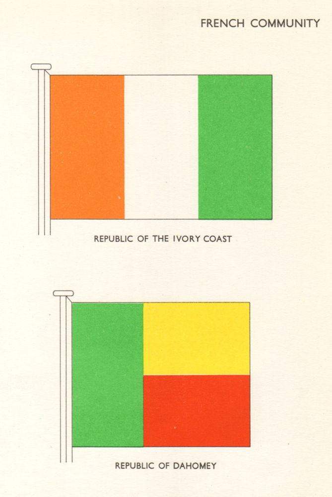 WEST AFRICA FLAGS. French Community. Ivory Coast & Dahomey Republics. Benin 1964